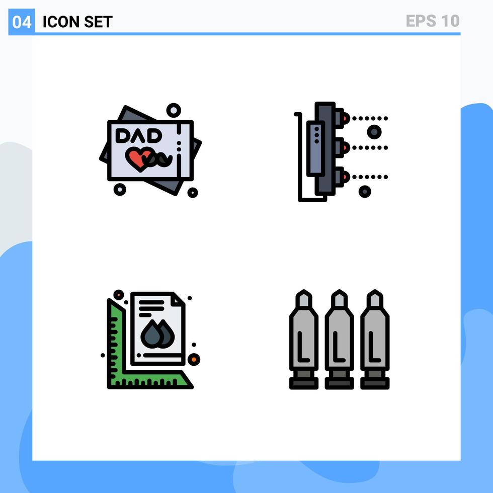 reeks van 4 modern ui pictogrammen symbolen tekens voor vaders dag groet kaart grootte fabriek scanner document bewerkbare vector ontwerp elementen