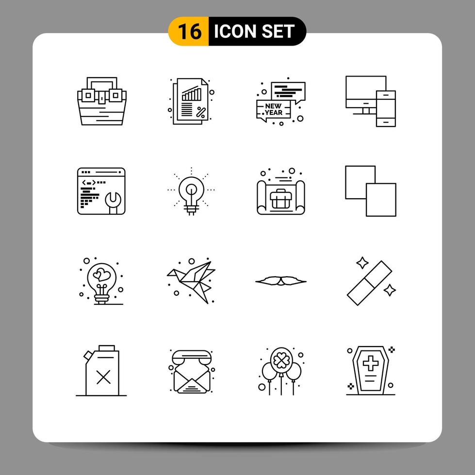 16 universeel contouren reeks voor web en mobiel toepassingen telefoon Mac tarief apparaten nieuw jaar bewerkbare vector ontwerp elementen