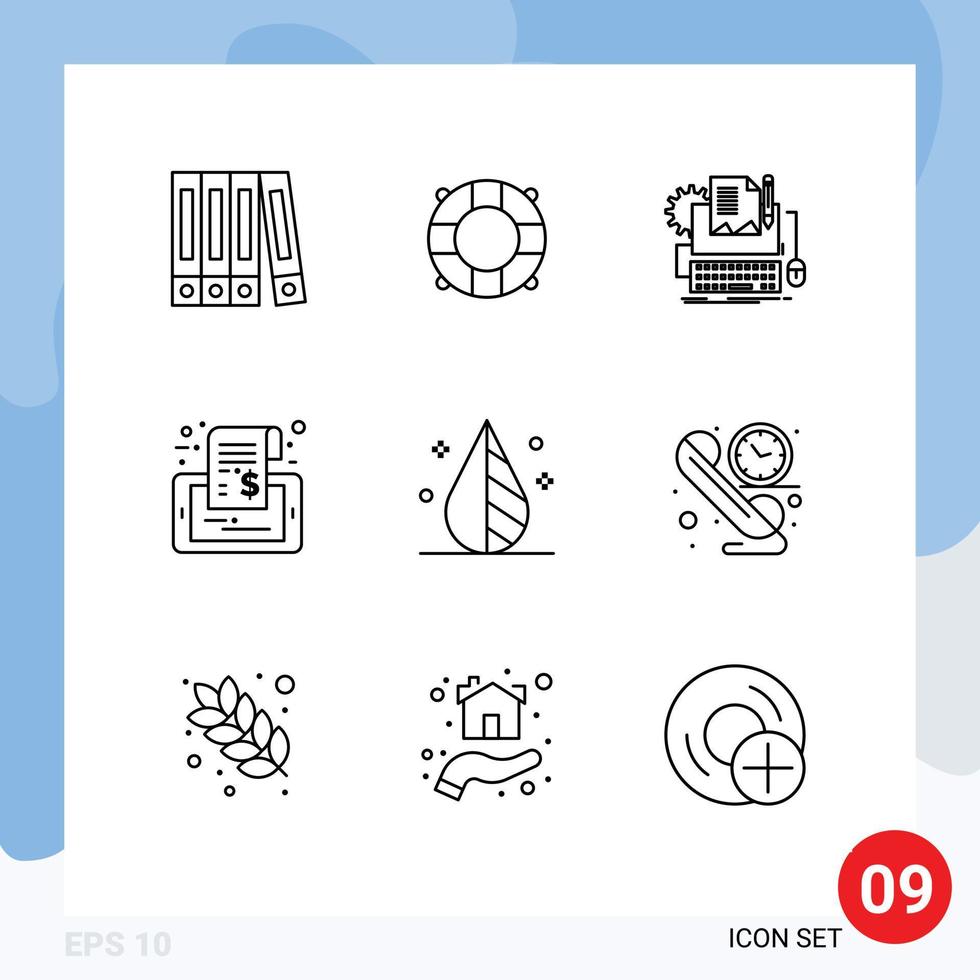 pictogram reeks van 9 gemakkelijk contouren van omkeren kleur papier label telefoon bewerkbare vector ontwerp elementen