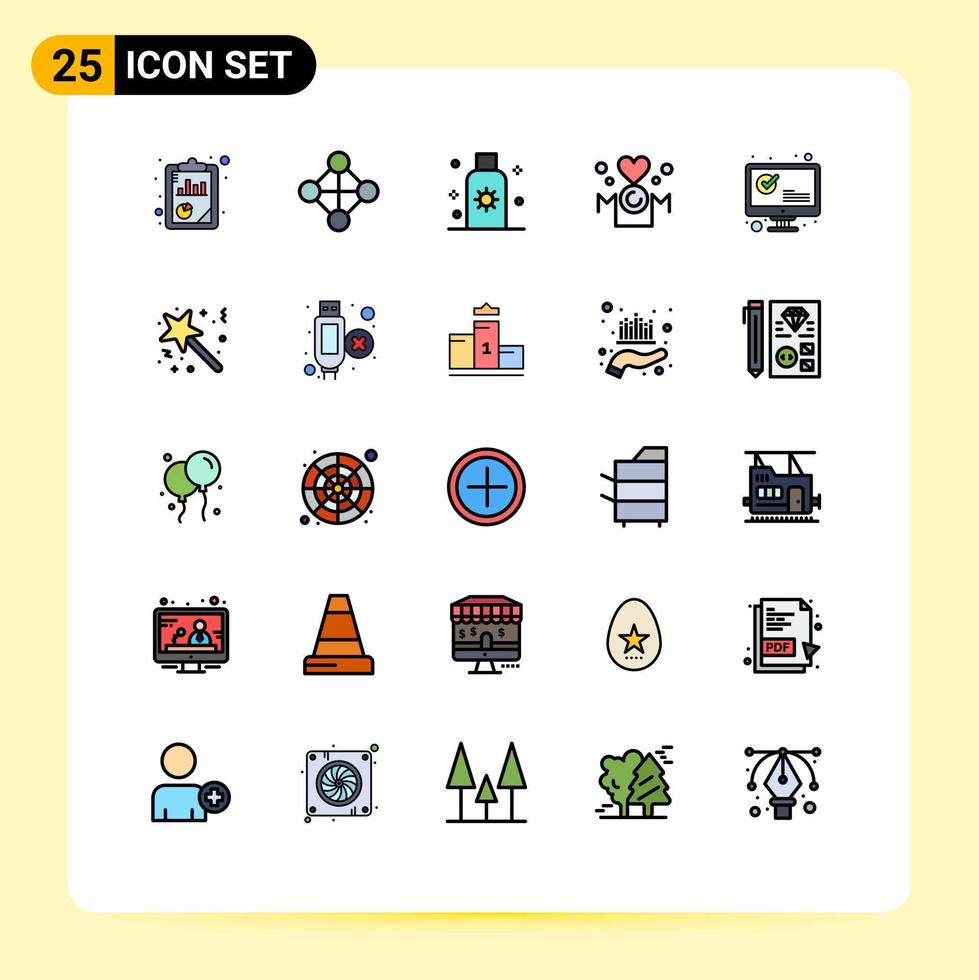 25 universeel gevulde lijn vlak kleuren reeks voor web en mobiel toepassingen correct liefde bescherming opschrift mam bewerkbare vector ontwerp elementen