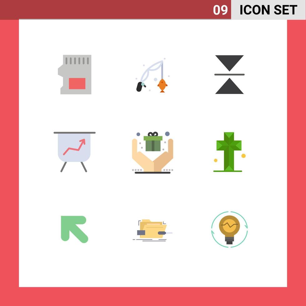 groep van 9 vlak kleuren tekens en symbolen voor kerk Cadeau omdraaien handen prestatie bewerkbare vector ontwerp elementen