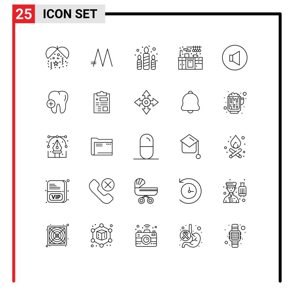 25 universeel lijnen reeks voor web en mobiel toepassingen ziekenhuis spreker brand geluid keuken bewerkbare vector ontwerp elementen