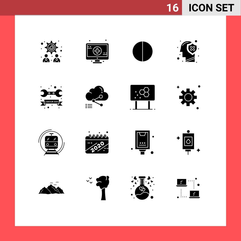 universeel icoon symbolen groep van 16 modern solide glyphs van moersleutel reparatie kwaliteit insigne beschermen bewerkbare vector ontwerp elementen