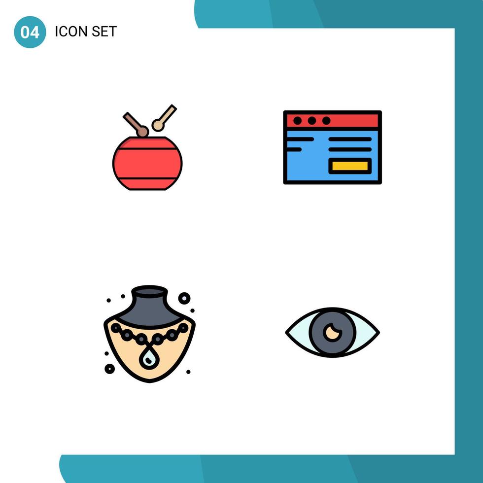 4 thematisch vector gevulde lijn vlak kleuren en bewerkbare symbolen van trommel sieraden Chinese studie app bewerkbare vector ontwerp elementen