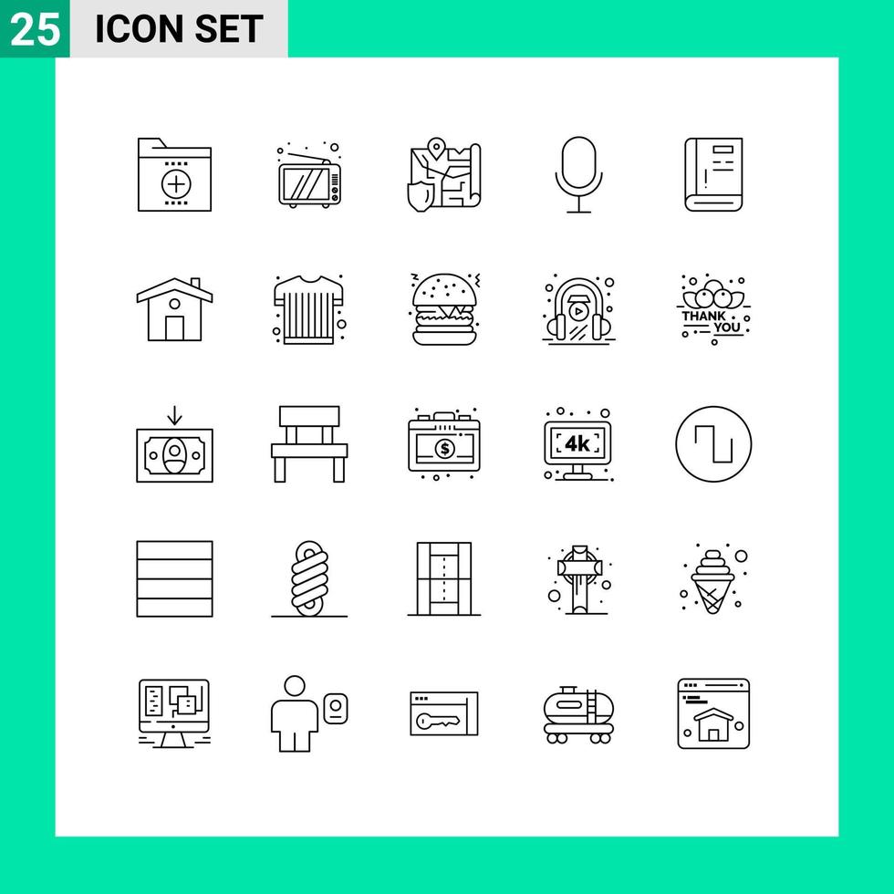 pictogram reeks van 25 gemakkelijk lijnen van contact Vermelding apparaat microfoon veiligheid bewerkbare vector ontwerp elementen