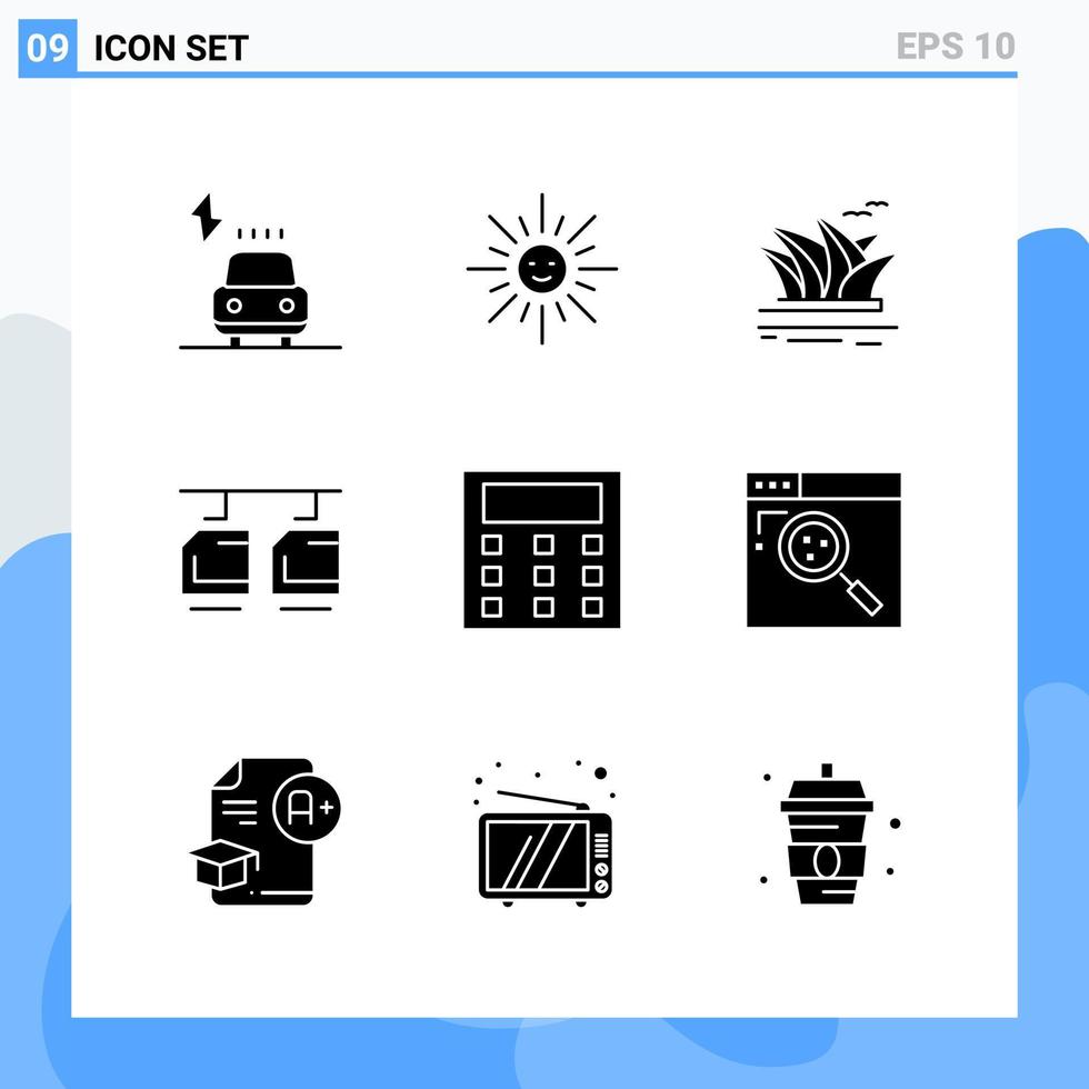 modern 9 solide stijl pictogrammen glyph symbolen voor algemeen gebruik creatief solide icoon teken geïsoleerd Aan wit achtergrond 9 pictogrammen pak vector