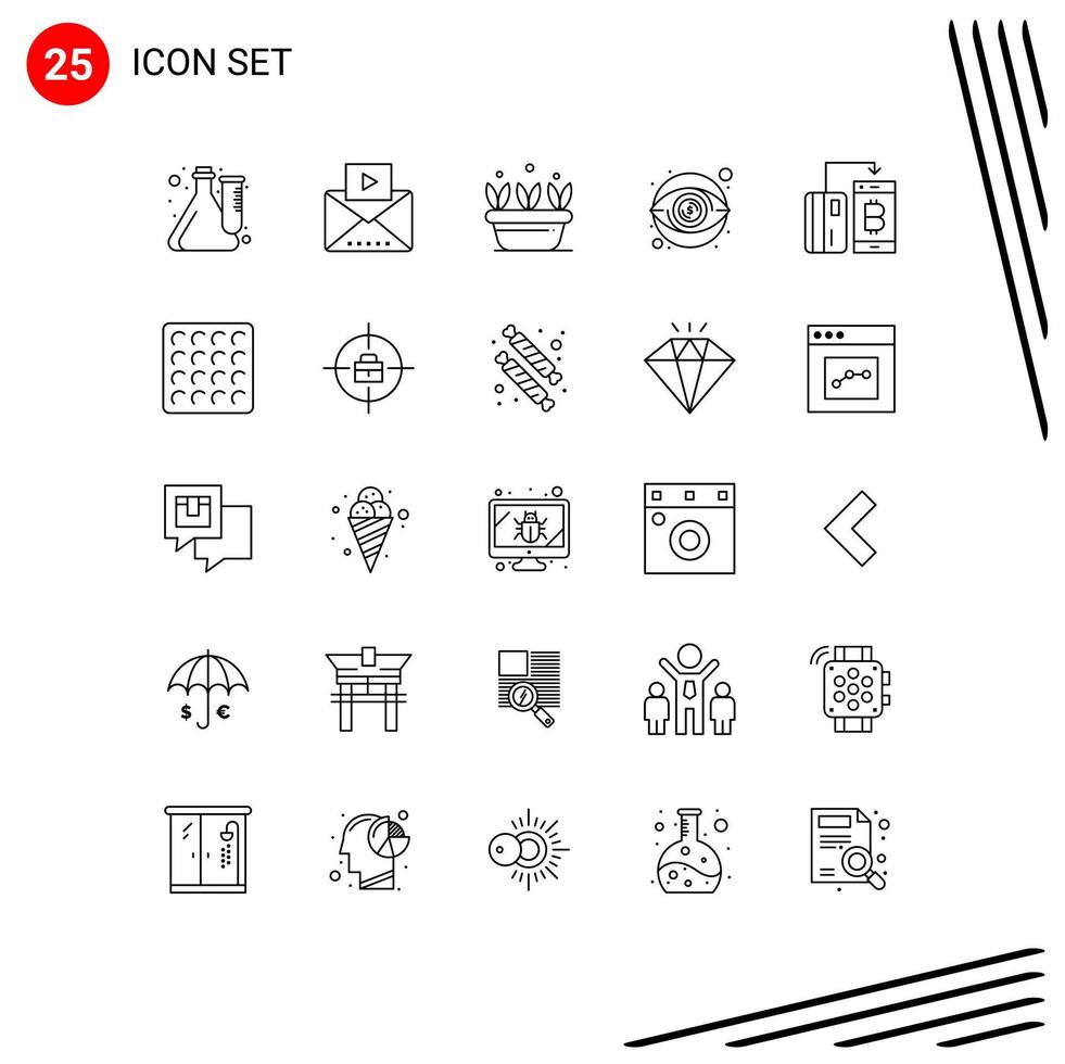 reeks van 25 modern ui pictogrammen symbolen tekens voor zonder contant geld zichtbaarheid video visie voorjaar bewerkbare vector ontwerp elementen