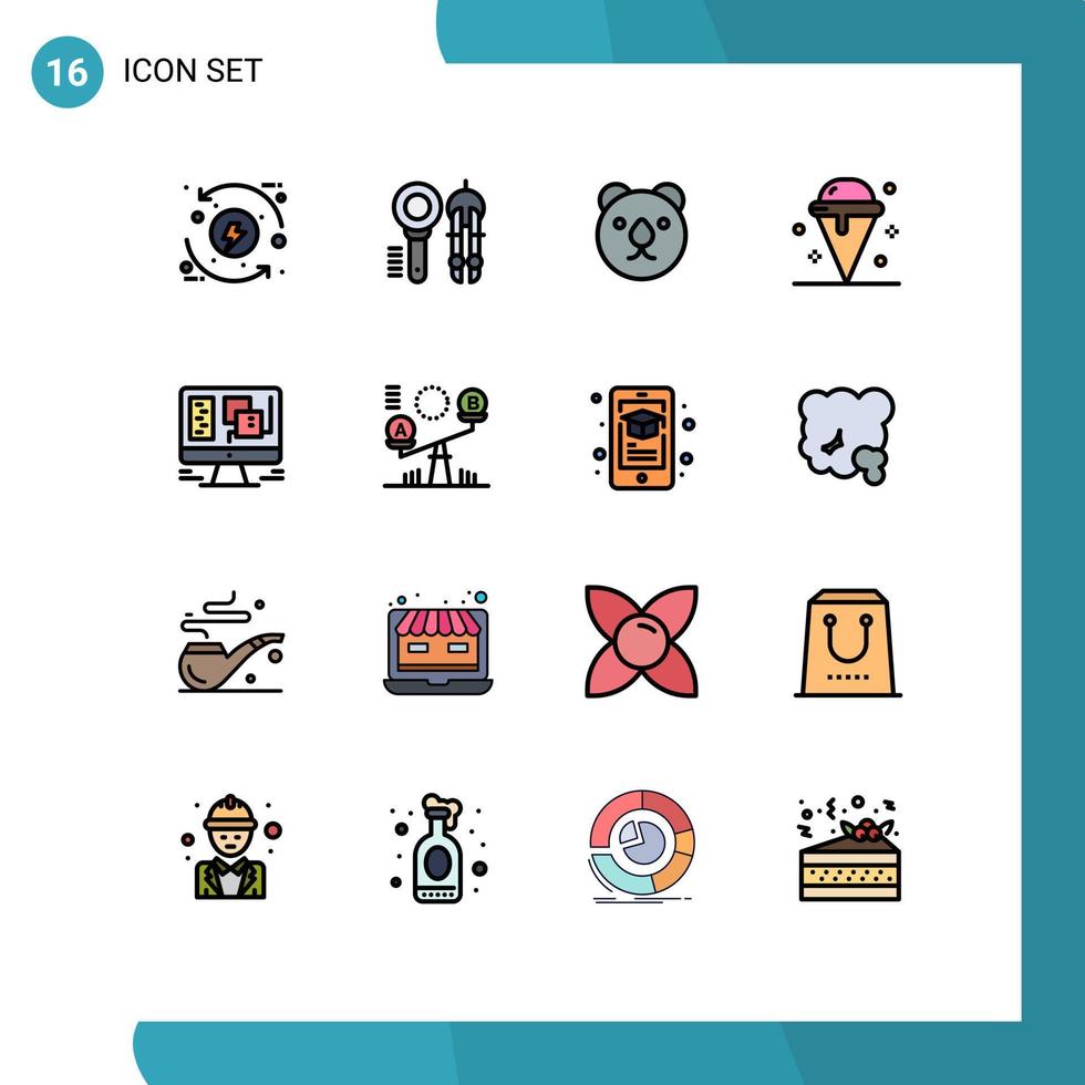 16 vlak kleur gevulde lijn concept voor websites mobiel en apps zoet ijs gereedschap toetje roofdier bewerkbare creatief vector ontwerp elementen
