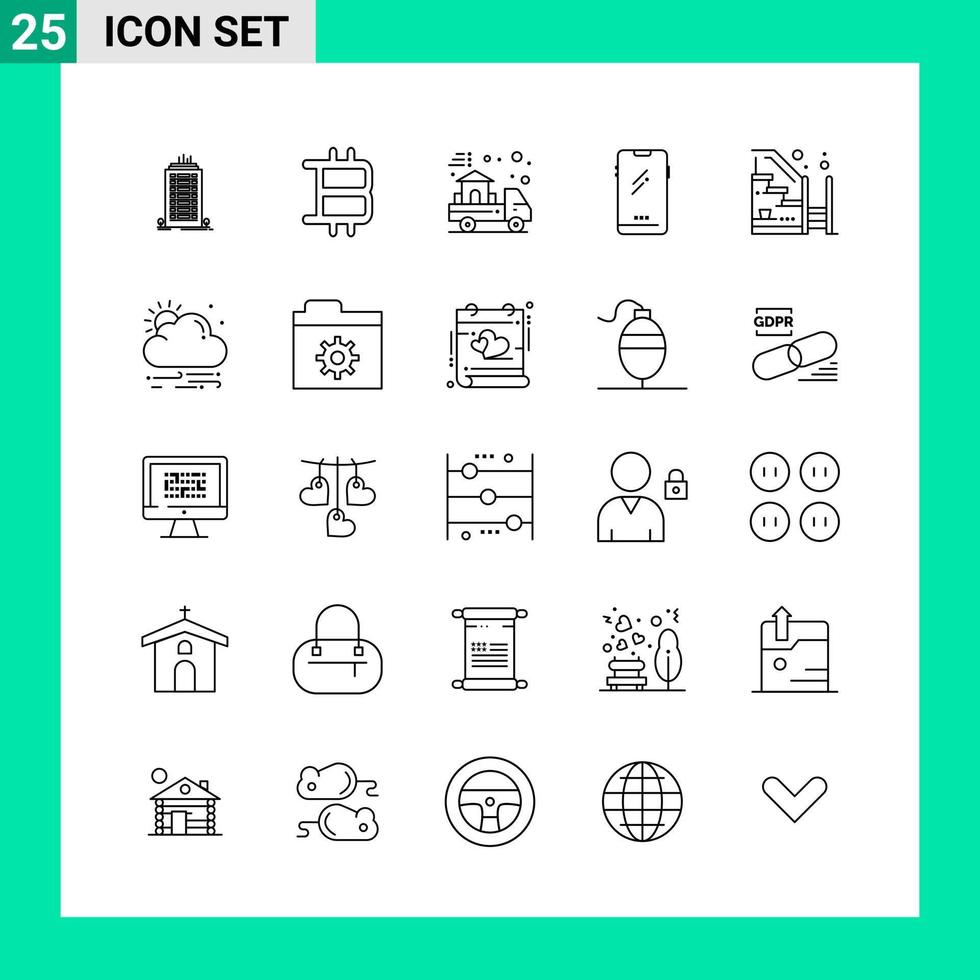 pak van 25 lijn stijl icoon reeks schets symbolen voor afdrukken creatief tekens geïsoleerd Aan wit achtergrond 25 icoon reeks vector