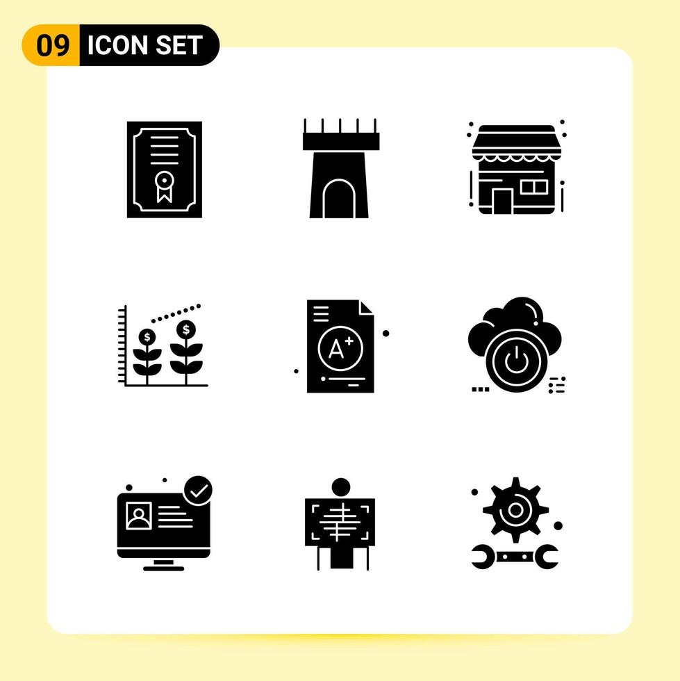 9 creatief pictogrammen voor modern website ontwerp en snel reagerend mobiel apps 9 glyph symbolen tekens Aan wit achtergrond 9 icoon pak vector