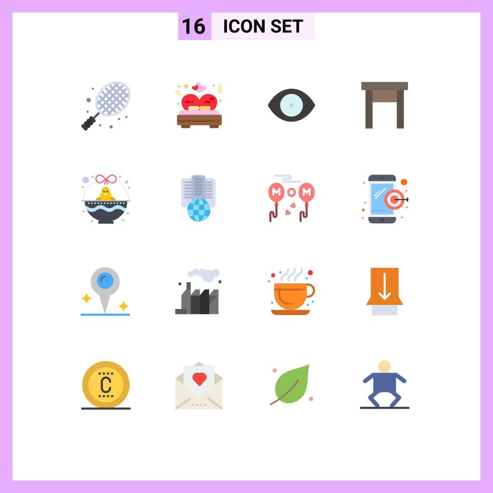 universeel icoon symbolen groep van 16 modern vlak kleuren van kar stoel oog huis huishoudelijke apparaten meubilair bewerkbare pak van creatief vector ontwerp elementen
