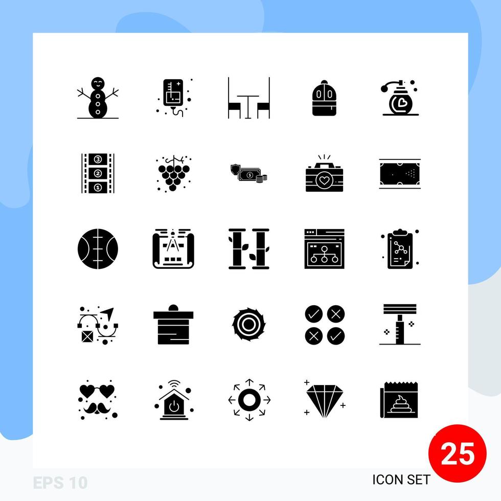 25 gebruiker koppel solide glyph pak van modern tekens en symbolen van film stip bedenken tafel geur lezen bewerkbare vector ontwerp elementen