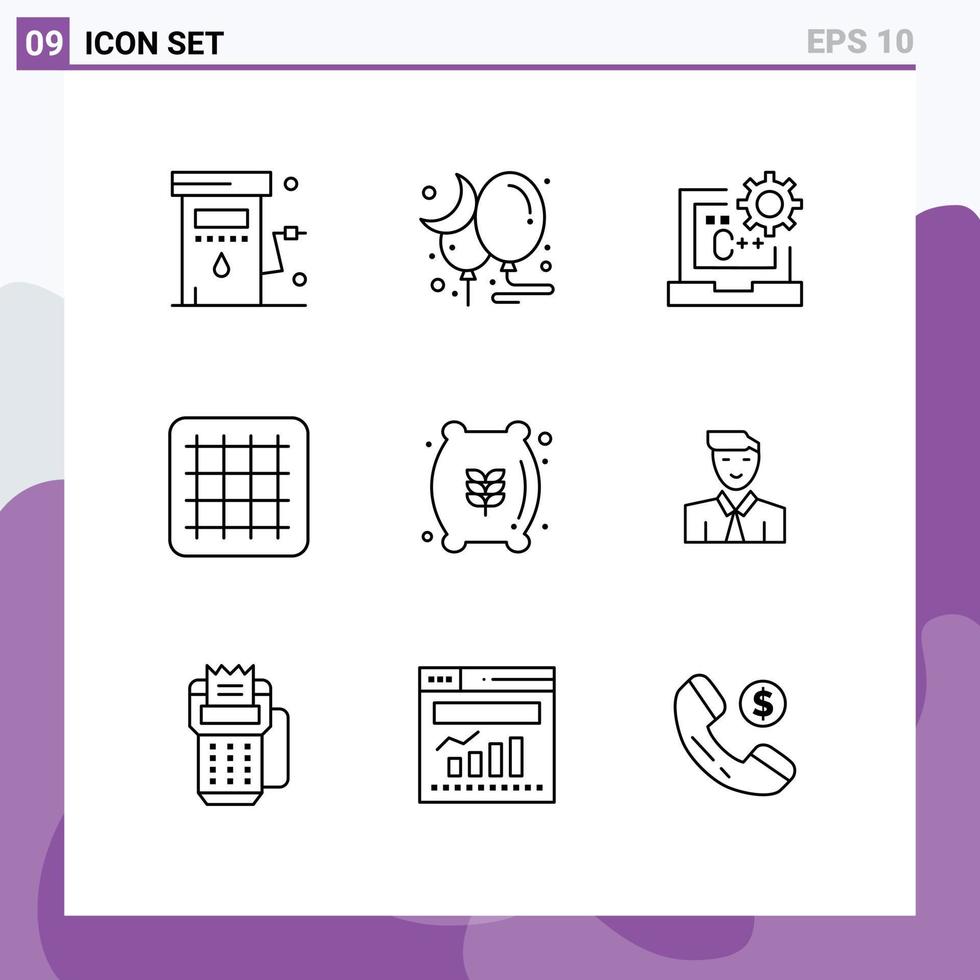 reeks van 9 modern ui pictogrammen symbolen tekens voor meel zak lay-out partij omgorden ontwikkelen bewerkbare vector ontwerp elementen