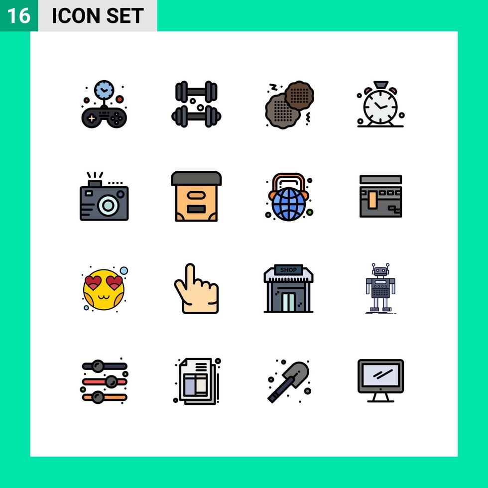 reeks van 16 modern ui pictogrammen symbolen tekens voor foto camera biscuit alarm klok bewerkbare creatief vector ontwerp elementen