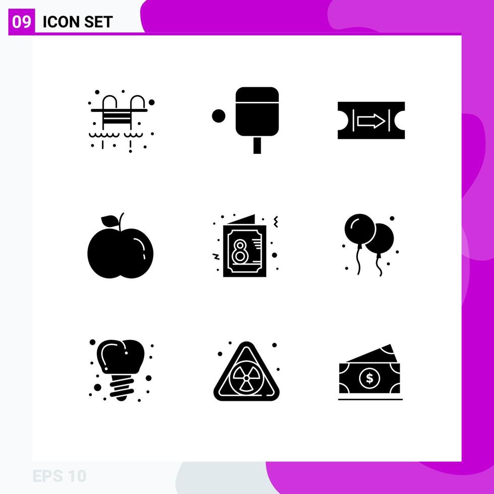 9 thematisch vector solide glyphs en bewerkbare symbolen van Canada ballon appel symbool vrouw bewerkbare vector ontwerp elementen