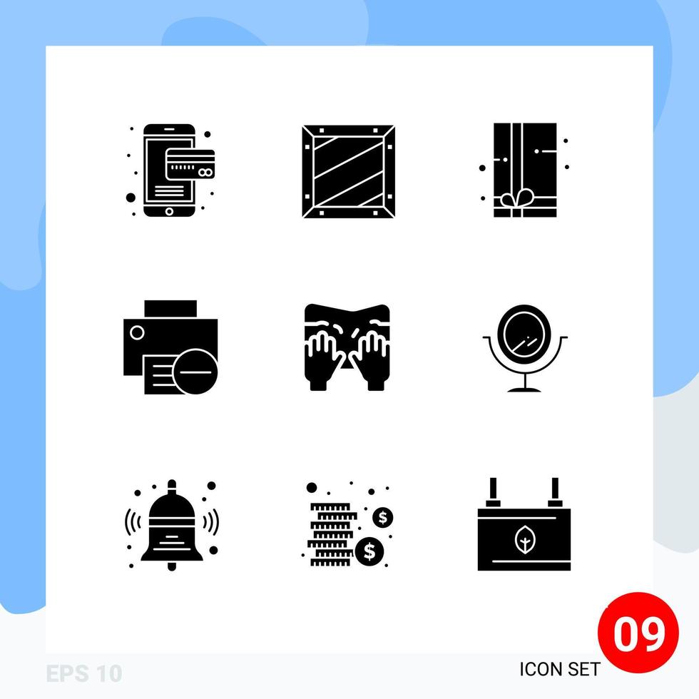 9 solide glyph concept voor websites mobiel en apps type printer geschenk pak hardware apparaten bewerkbare vector ontwerp elementen