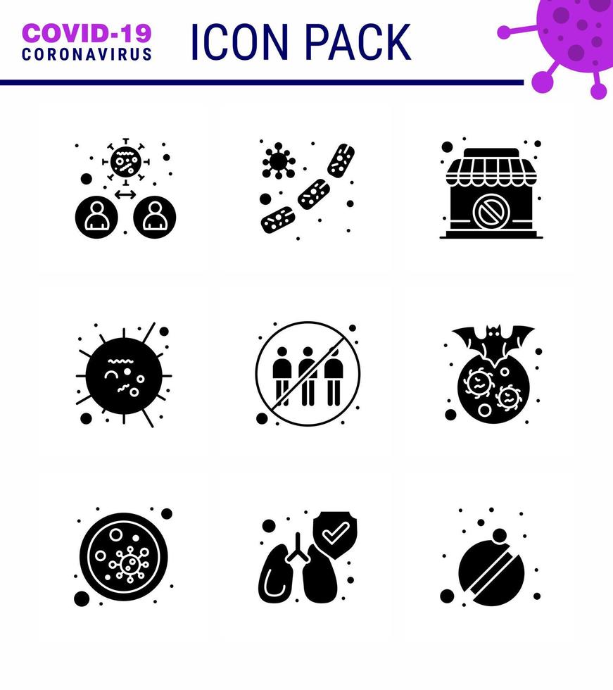 covid19 icoon reeks voor infographic 9 solide glyph zwart pak zo net zo sars influenza virus griep teken virale coronavirus 2019november ziekte vector ontwerp elementen