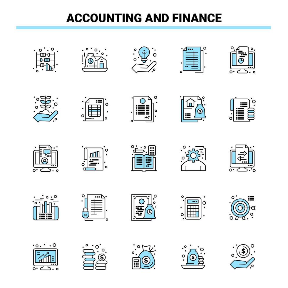 25 accounting en financiën zwart en blauw icoon reeks creatief icoon ontwerp en logo sjabloon vector