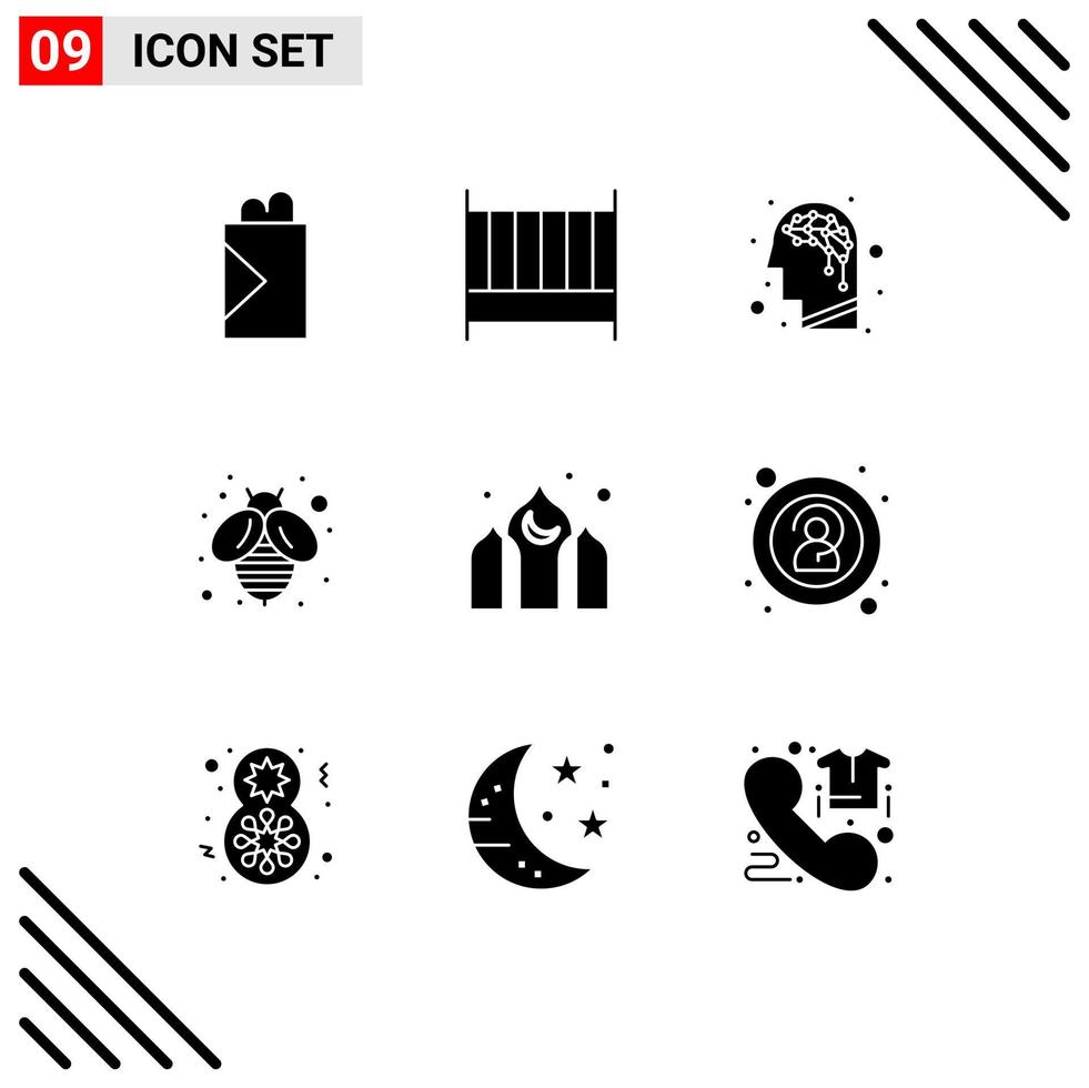 modern reeks van 9 solide glyphs pictogram van anonimiteit kareem hersenen Azië honing bewerkbare vector ontwerp elementen