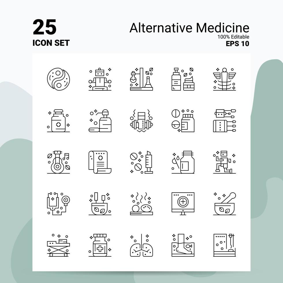 25 alternatief geneeskunde icoon reeks 100 bewerkbare eps 10 bestanden bedrijf logo concept ideeën lijn icoon ontwerp vector