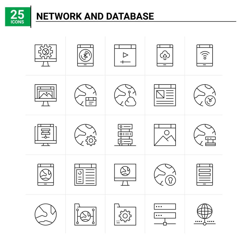 25 netwerk en databank icoon reeks vector achtergrond