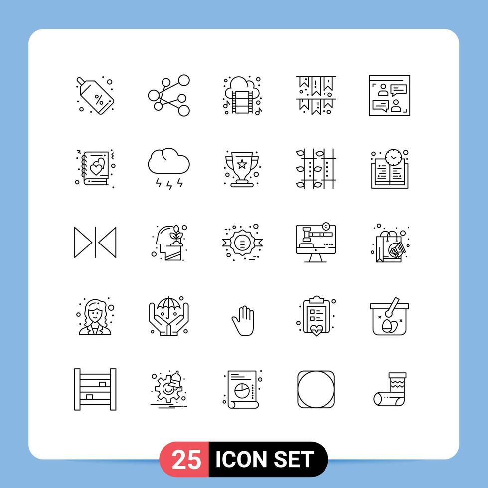 pictogram reeks van 25 gemakkelijk lijnen van gebruiker web film klem partij decoratie bewerkbare vector ontwerp elementen