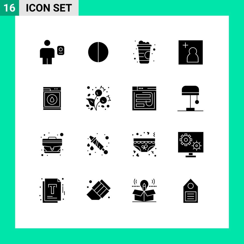 pictogram reeks van 16 gemakkelijk solide glyphs van robot machine drinken wasserij toevoegen bewerkbare vector ontwerp elementen