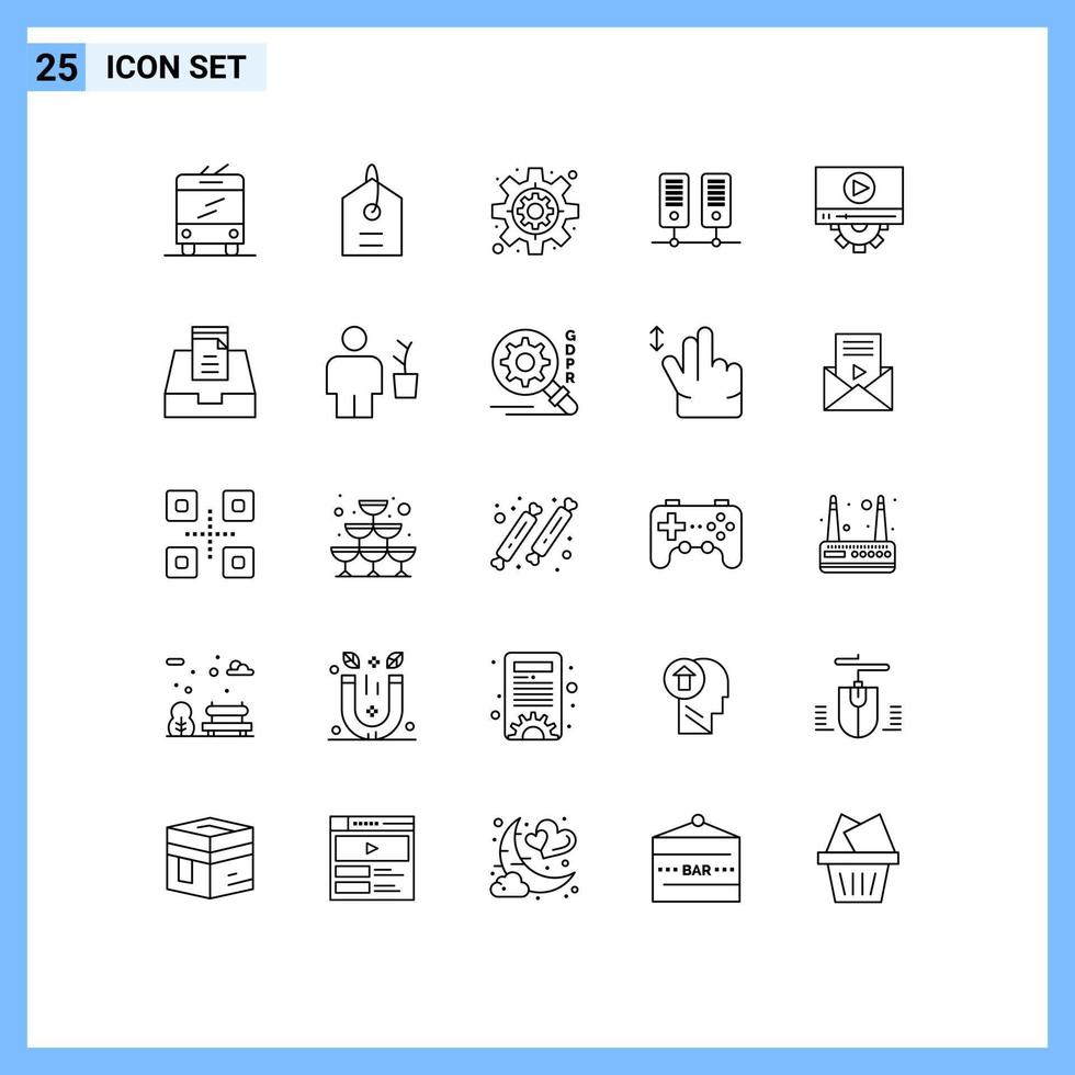 25 lijn concept voor websites mobiel en apps mail ontwerp instellingen instelling video bewerkbare vector ontwerp elementen