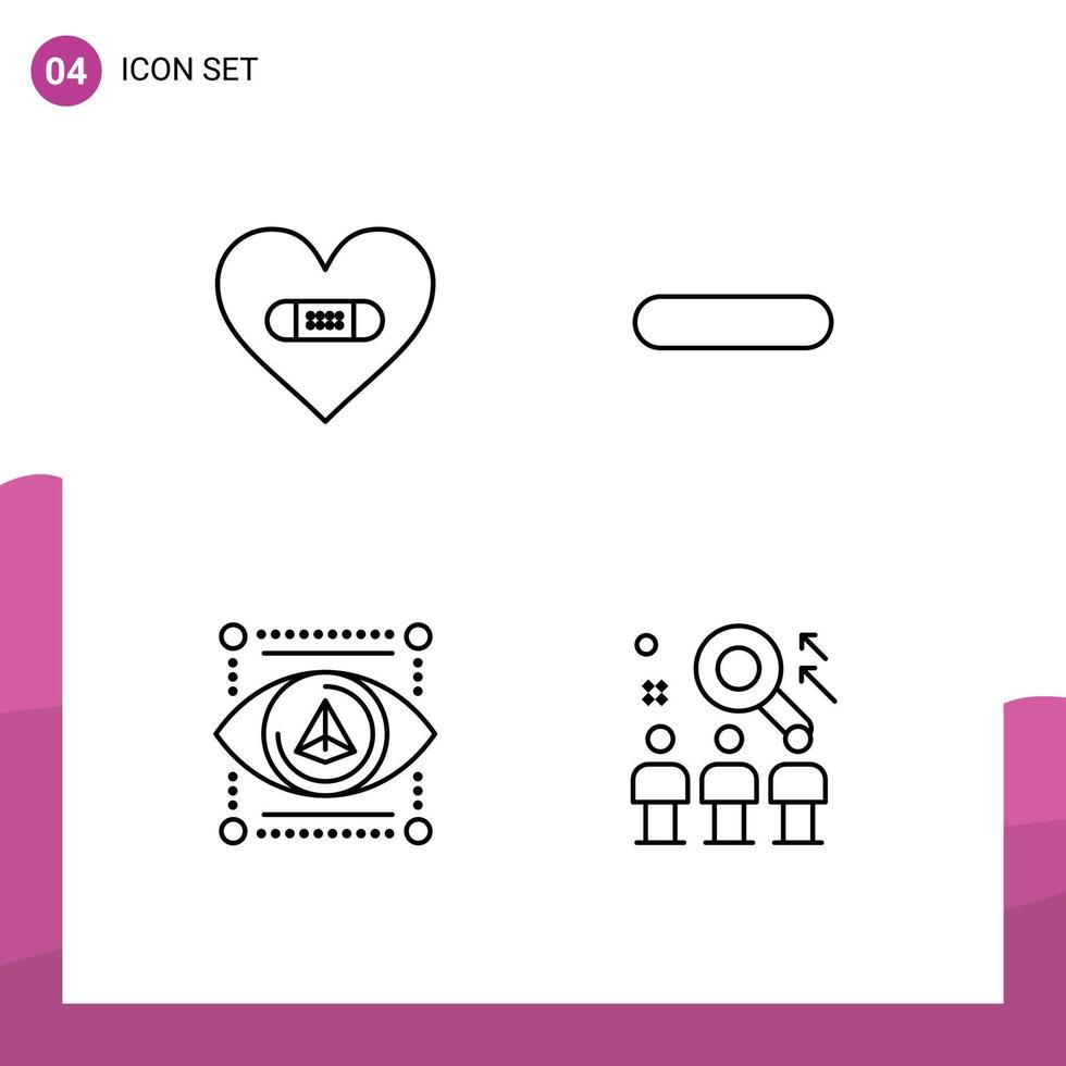 reeks van 4 modern ui pictogrammen symbolen tekens voor pijn doen oog liefde minder model- bewerkbare vector ontwerp elementen