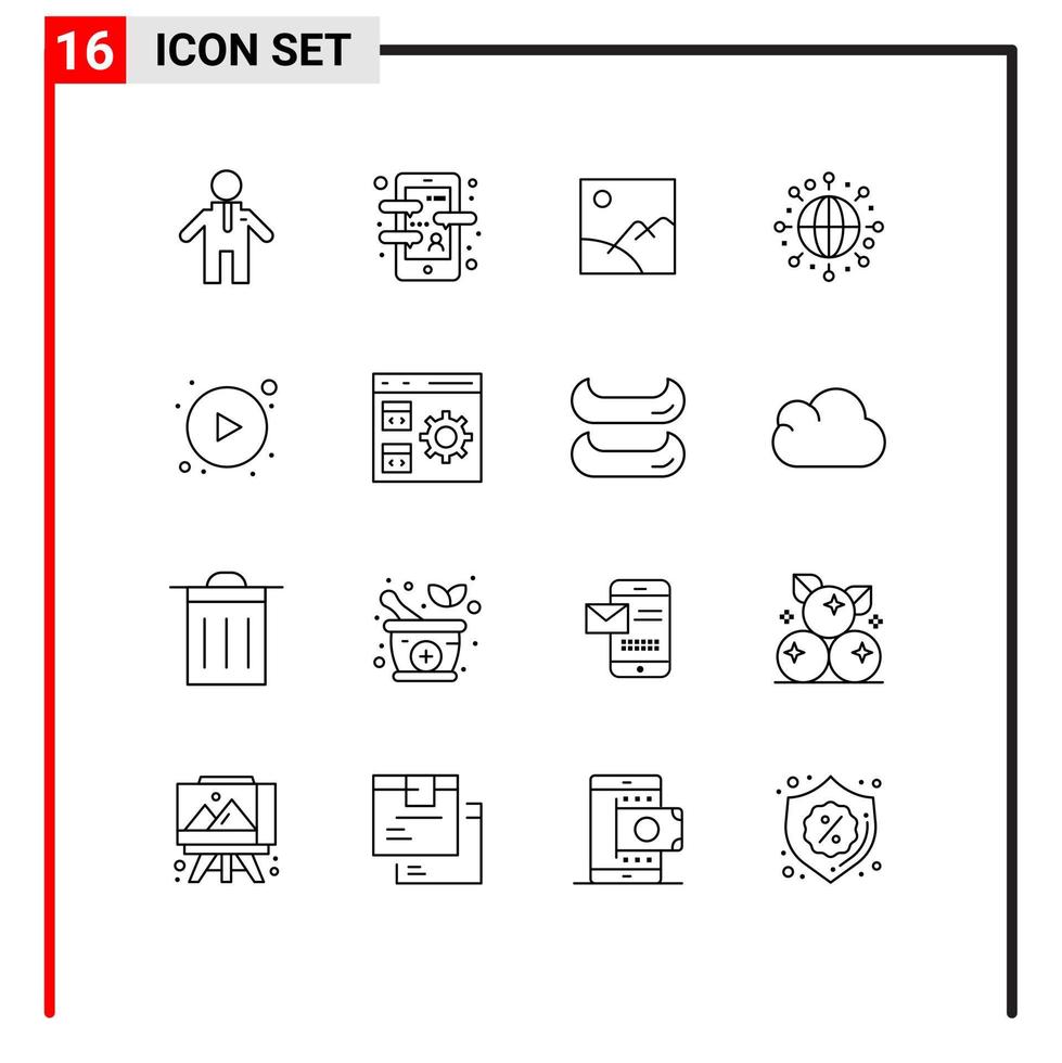 voorraad vector icoon pak van 16 lijn tekens en symbolen voor app Speel galerij pijlen wereldbol bewerkbare vector ontwerp elementen