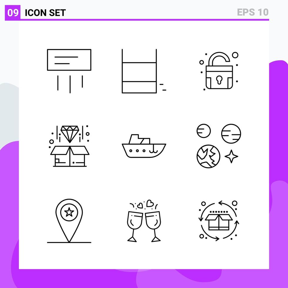 reeks van 9 pictogrammen in lijn stijl creatief schets symbolen voor website ontwerp en mobiel apps gemakkelijk lijn icoon teken geïsoleerd Aan wit achtergrond 9 pictogrammen vector