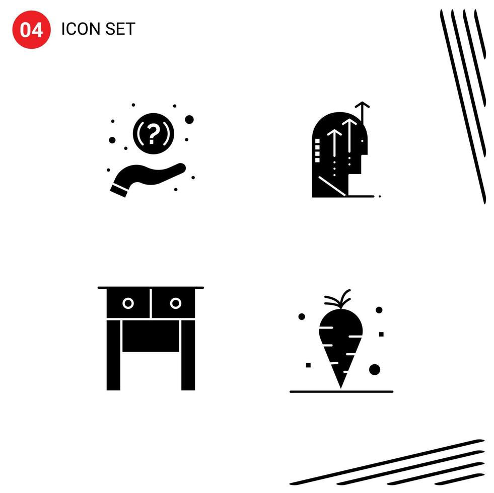 modern reeks van 4 solide glyphs pictogram van FAQ bureau ondersteuning menselijk tafel bewerkbare vector ontwerp elementen