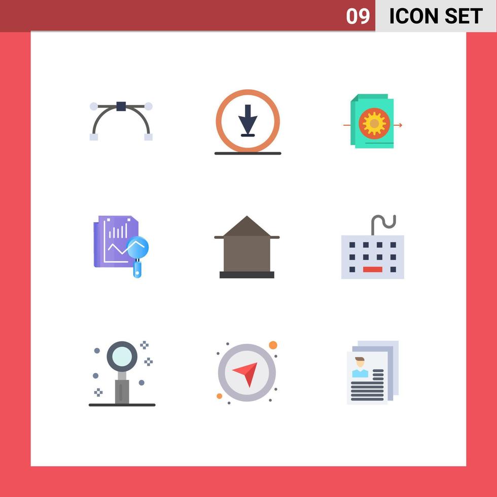 9 thematisch vector vlak kleuren en bewerkbare symbolen van huis berekenen document zoeken het dossier bewerkbare vector ontwerp elementen