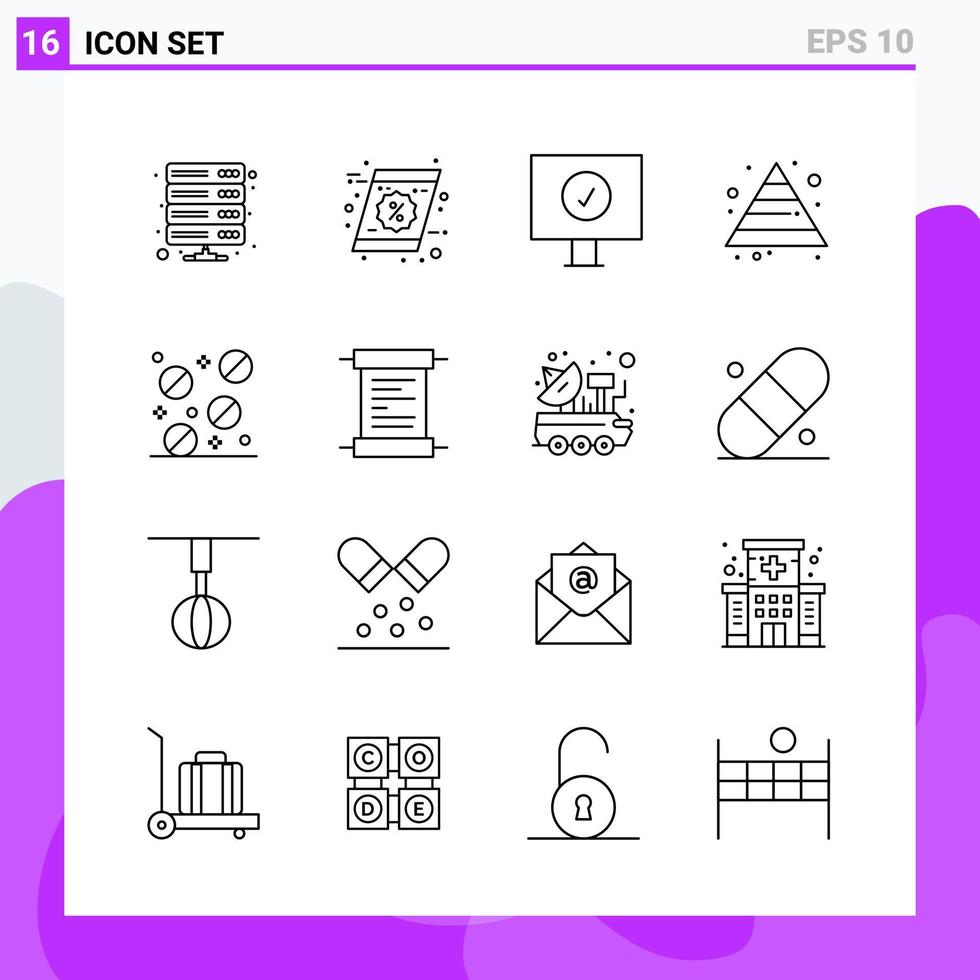 reeks van 16 pictogrammen in lijn stijl creatief schets symbolen voor website ontwerp en mobiel apps gemakkelijk lijn icoon teken geïsoleerd Aan wit achtergrond 16 pictogrammen vector