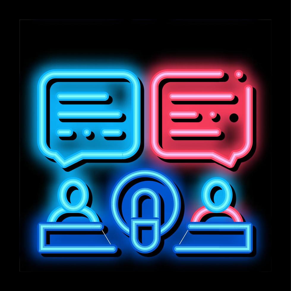 gastheren praten in microfoon neon gloed icoon illustratie vector