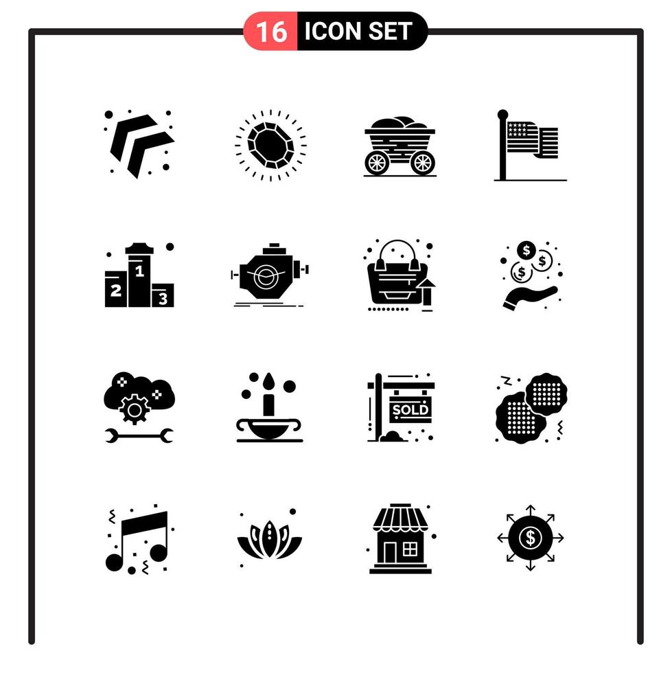 reeks van 16 solide stijl pictogrammen voor web en mobiel glyph symbolen voor afdrukken solide icoon tekens geïsoleerd Aan wit achtergrond 16 icoon reeks vector