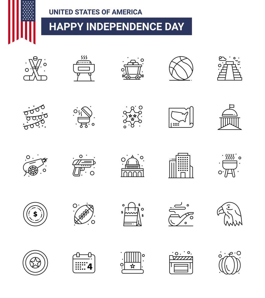 25 lijn tekens voor Verenigde Staten van Amerika onafhankelijkheid dag gebouw Verenigde Staten van Amerika vakantie Amerikaans Amerikaans voetbal bewerkbare Verenigde Staten van Amerika dag vector ontwerp elementen
