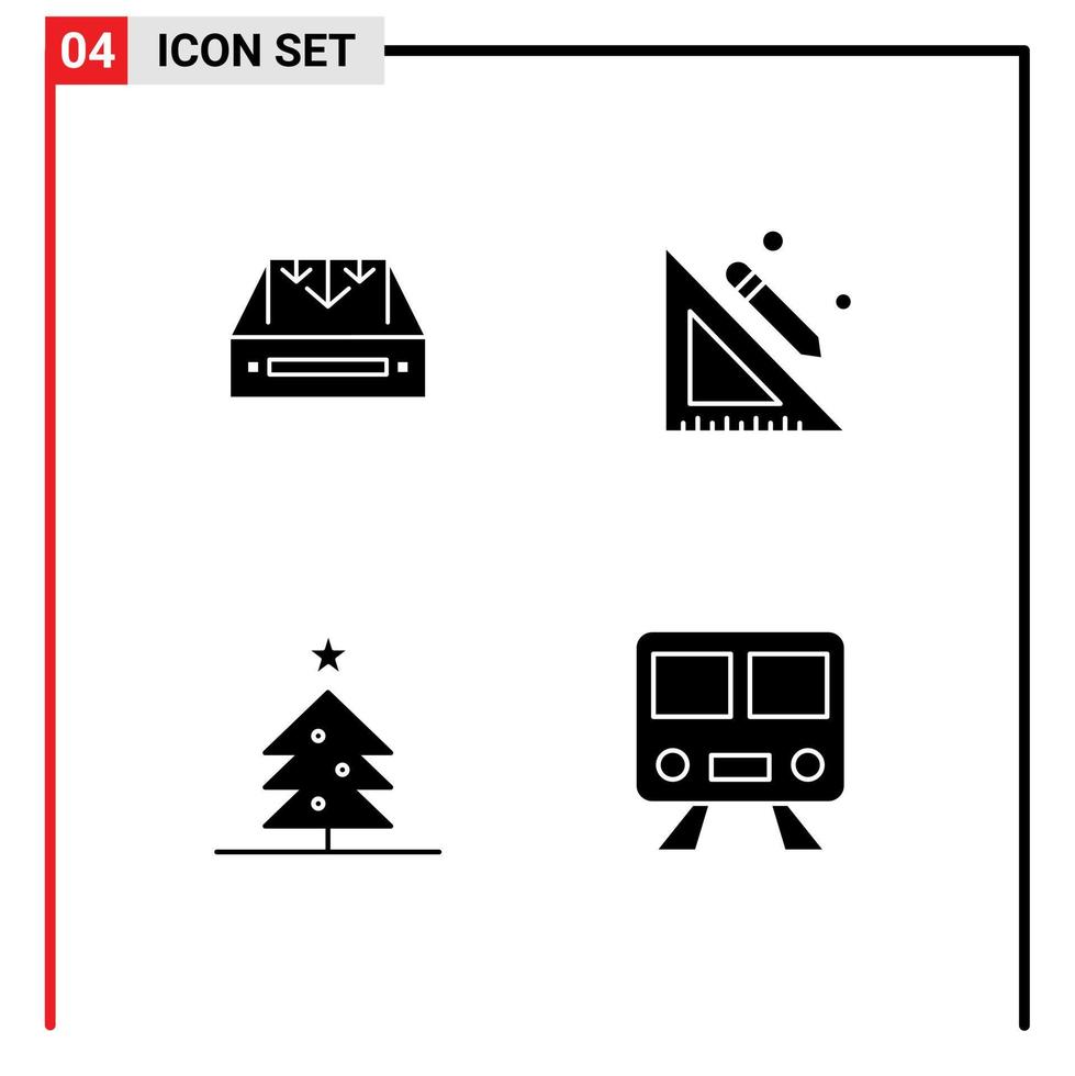 groep van 4 solide glyphs tekens en symbolen voor postvak IN potlood houder onderwijs Kerstmis bewerkbare vector ontwerp elementen