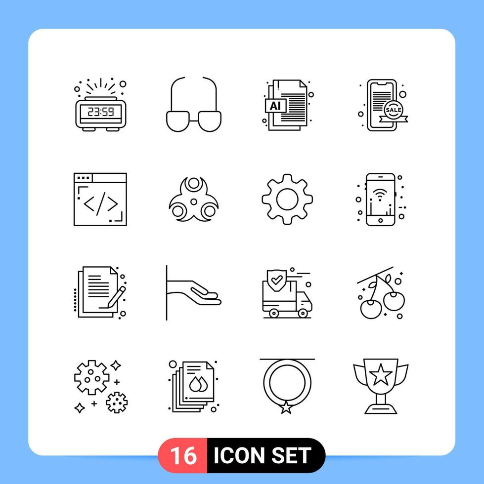 16 lijn zwart icoon pak schets symbolen voor mobiel apps geïsoleerd Aan wit achtergrond 16 pictogrammen reeks vector
