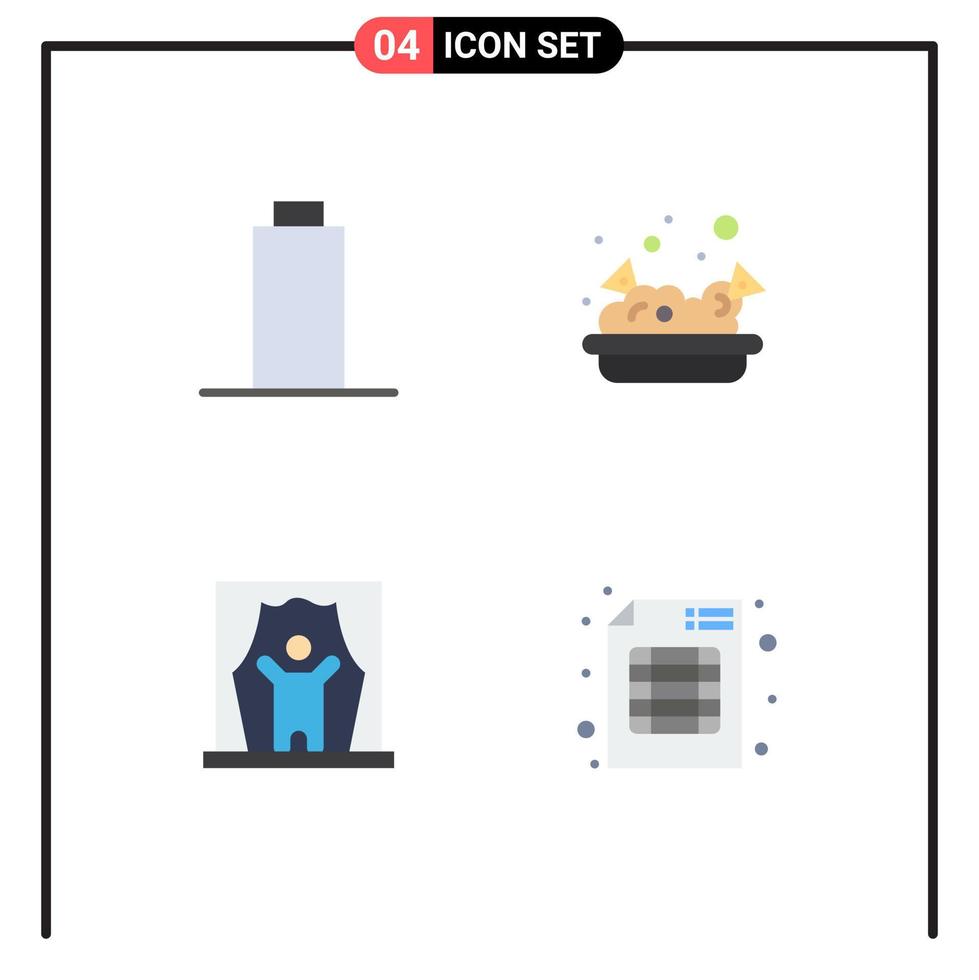 4 vlak icoon concept voor websites mobiel en apps accu film artiest voedsel acteur audit bewerkbare vector ontwerp elementen