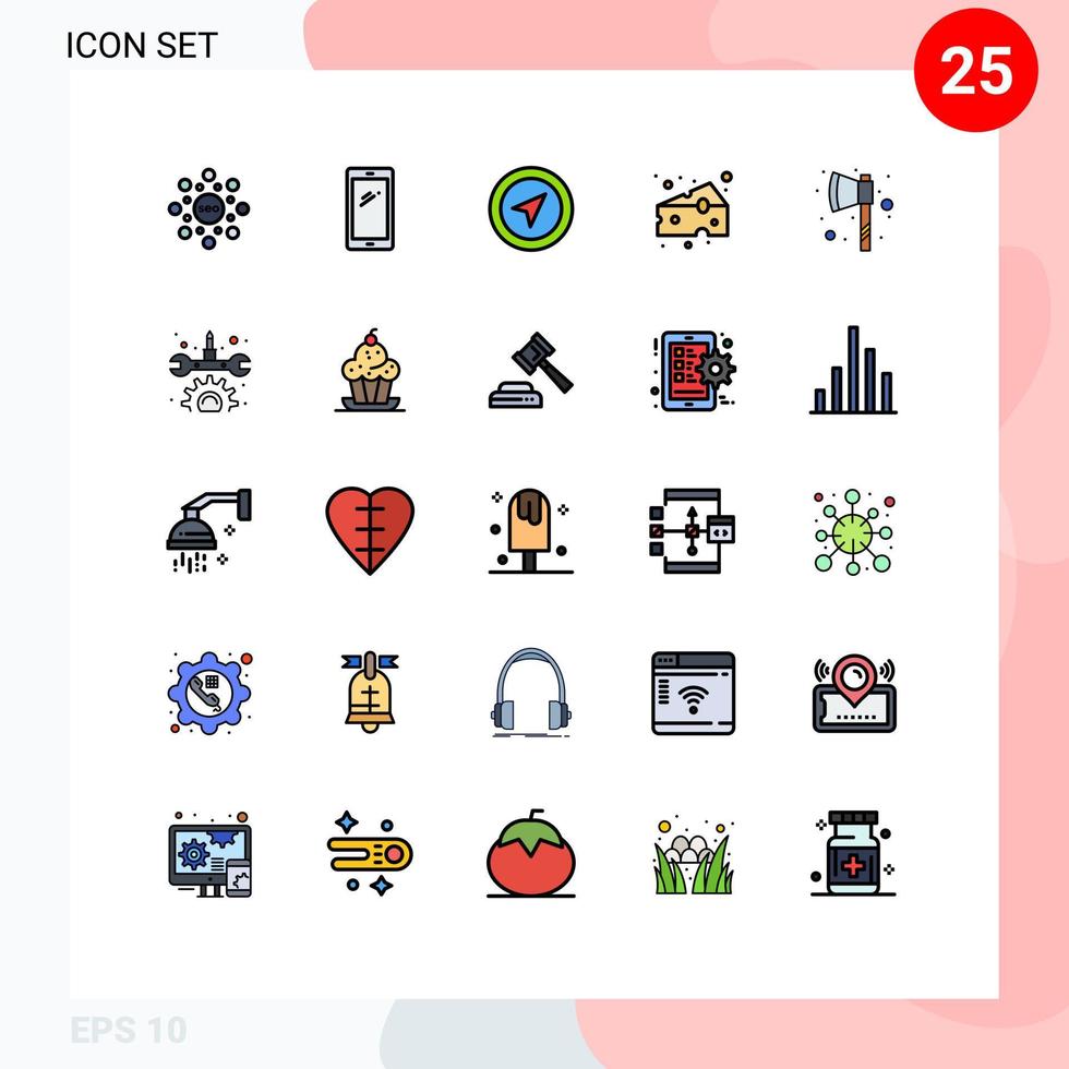 groep van 25 gevulde lijn vlak kleuren tekens en symbolen voor bijl voedsel iphone kazen pin bewerkbare vector ontwerp elementen