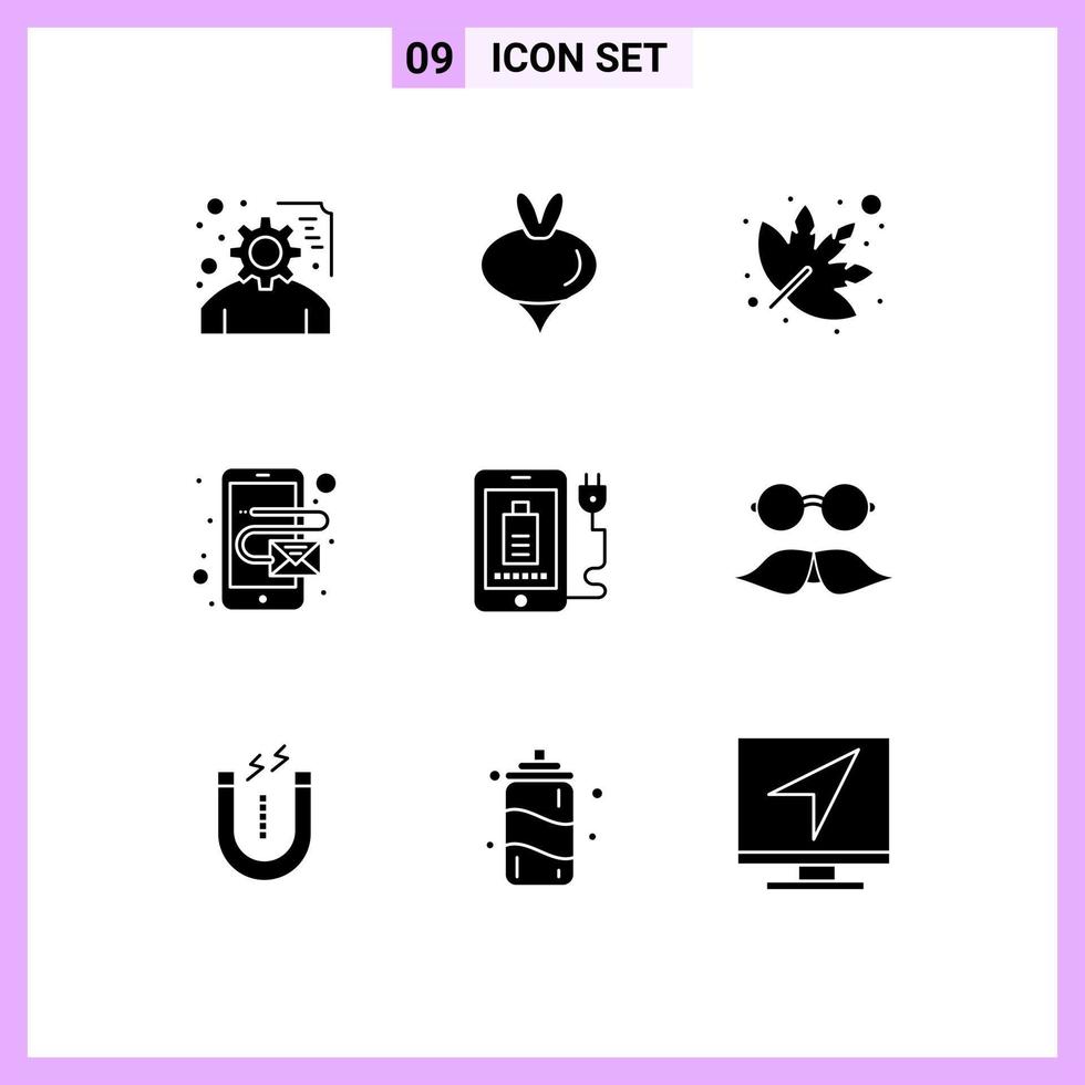 reeks van 9 modern ui pictogrammen symbolen tekens voor plug opladen blad mobiel e-mail bewerkbare vector ontwerp elementen