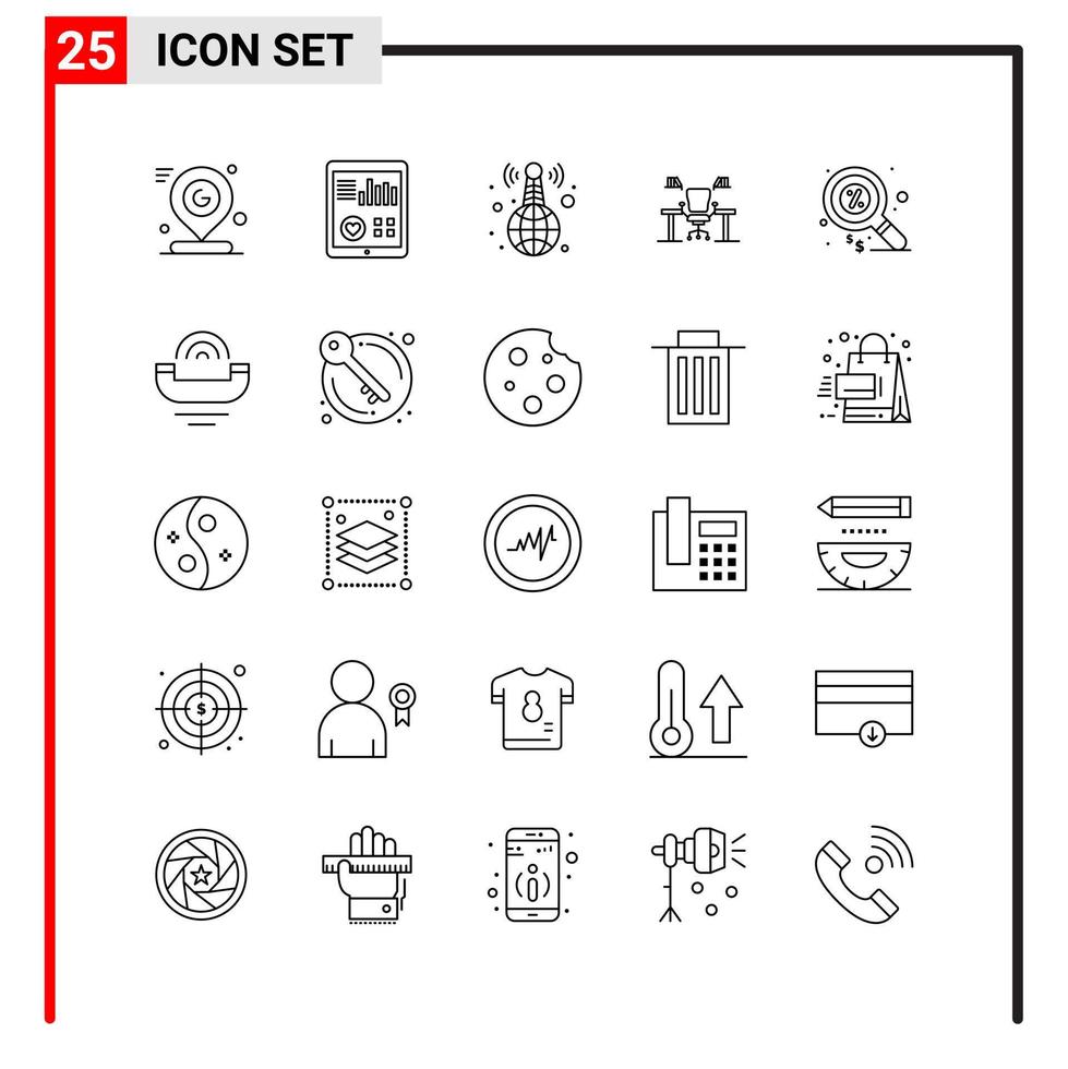 25 algemeen pictogrammen voor website ontwerp afdrukken en mobiel apps 25 schets symbolen tekens geïsoleerd Aan wit achtergrond 25 icoon pak vector