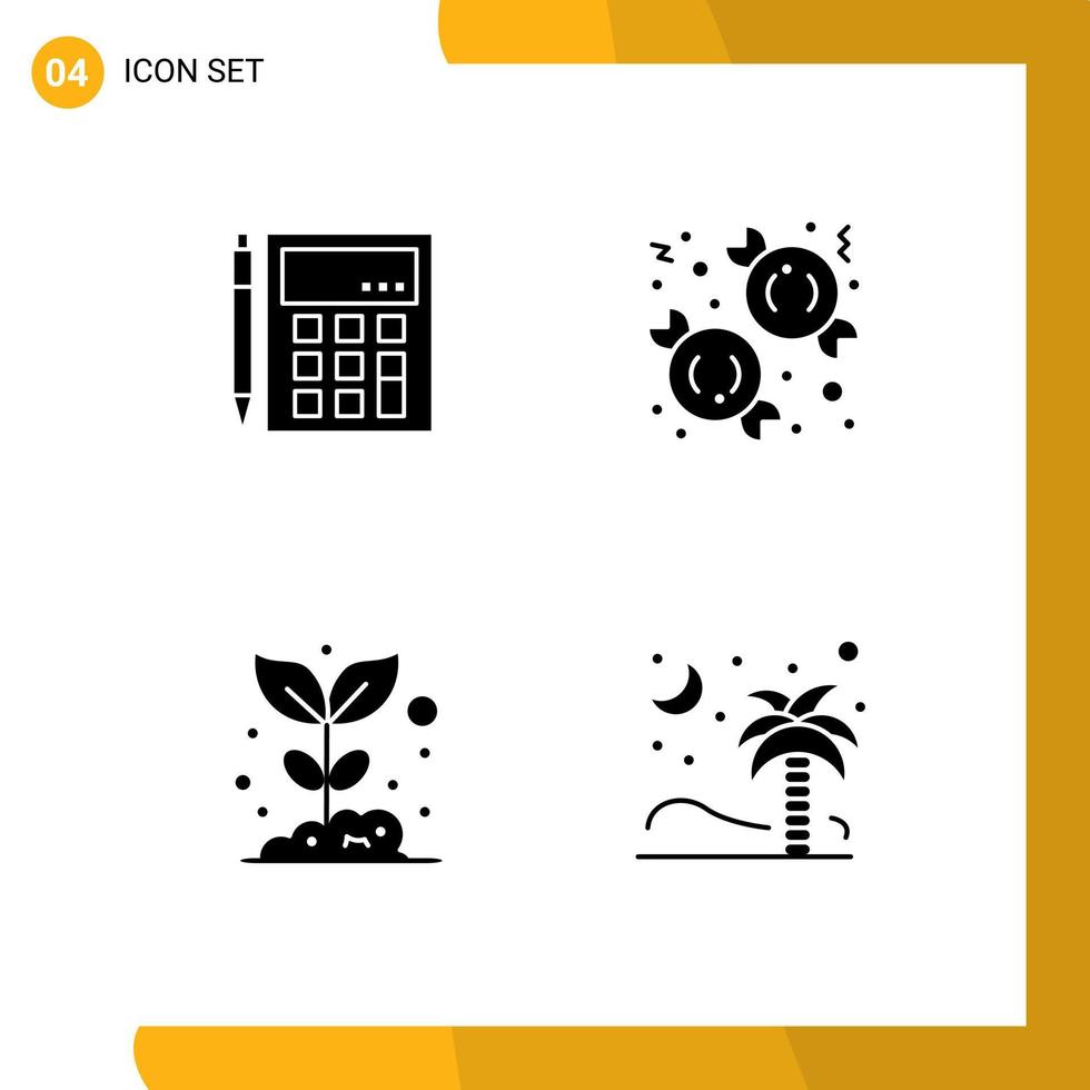 4 thematisch vector solide glyphs en bewerkbare symbolen van accounting toetje berekening wiskunde landbouw bewerkbare vector ontwerp elementen