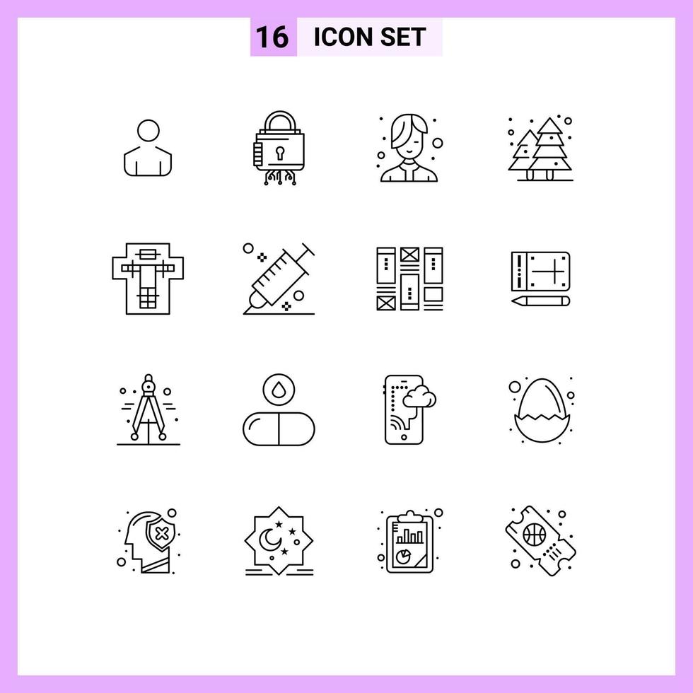 universeel icoon symbolen groep van 16 modern contouren van dood park schoonheid stadsgezicht fabriek bewerkbare vector ontwerp elementen