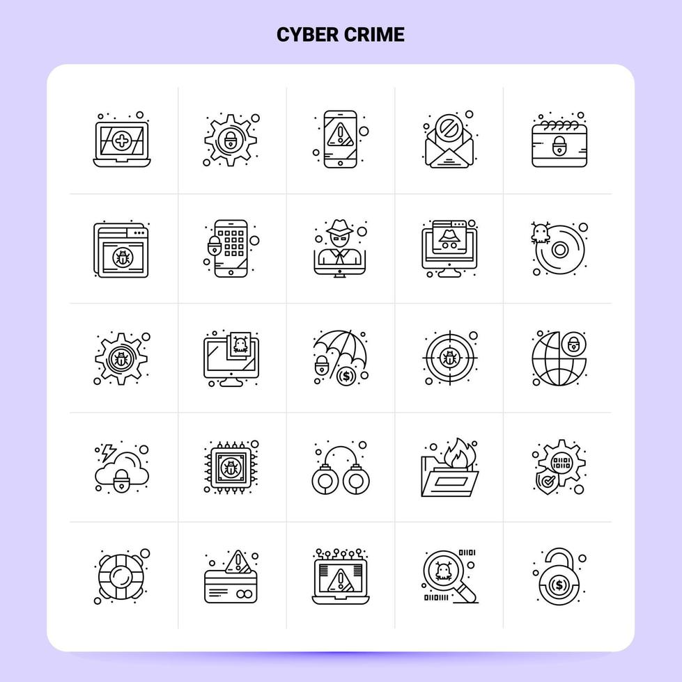 schets 25 cyber misdrijf icoon reeks vector lijn stijl ontwerp zwart pictogrammen reeks lineair pictogram pak web en mobiel bedrijf ideeën ontwerp vector illustratie