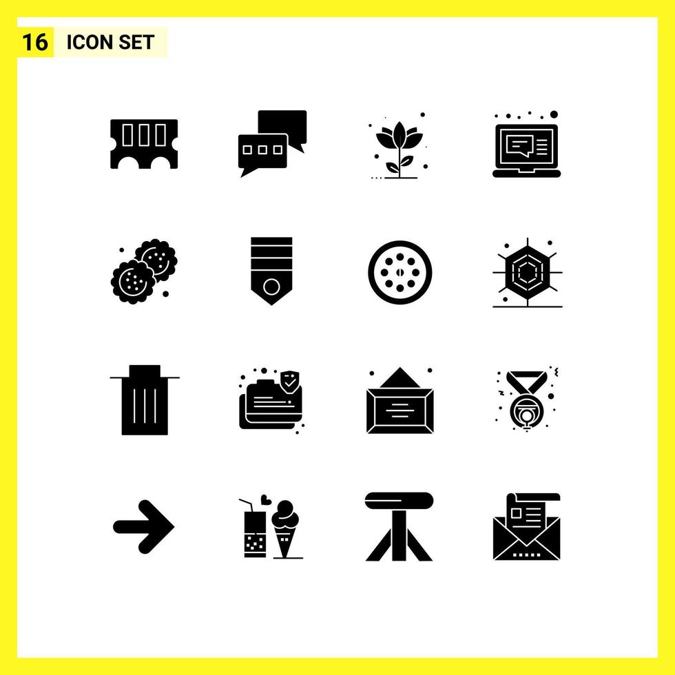 pictogram reeks van 16 gemakkelijk solide glyphs van koekje bakken bloem bericht computer bewerkbare vector ontwerp elementen