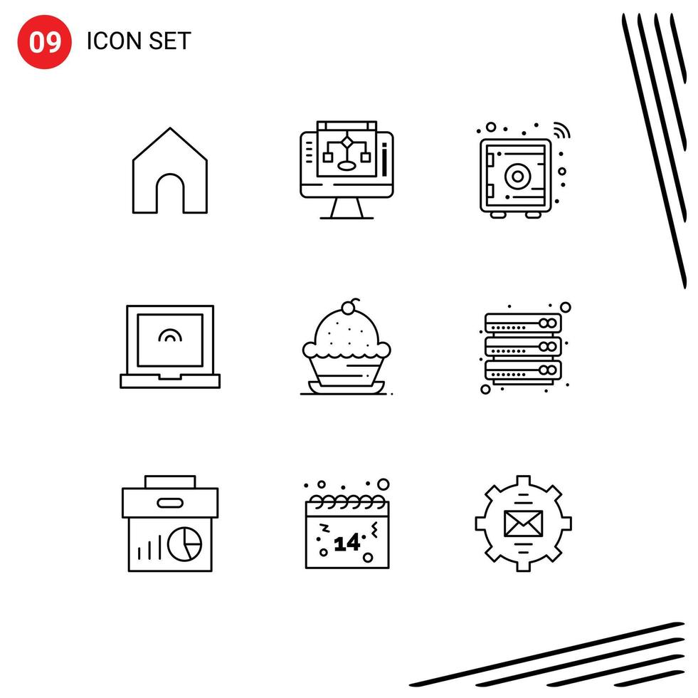 schets pak van 9 universeel symbolen van dankzegging muffin bedrijf gereedschap toetje tintje bewerkbare vector ontwerp elementen