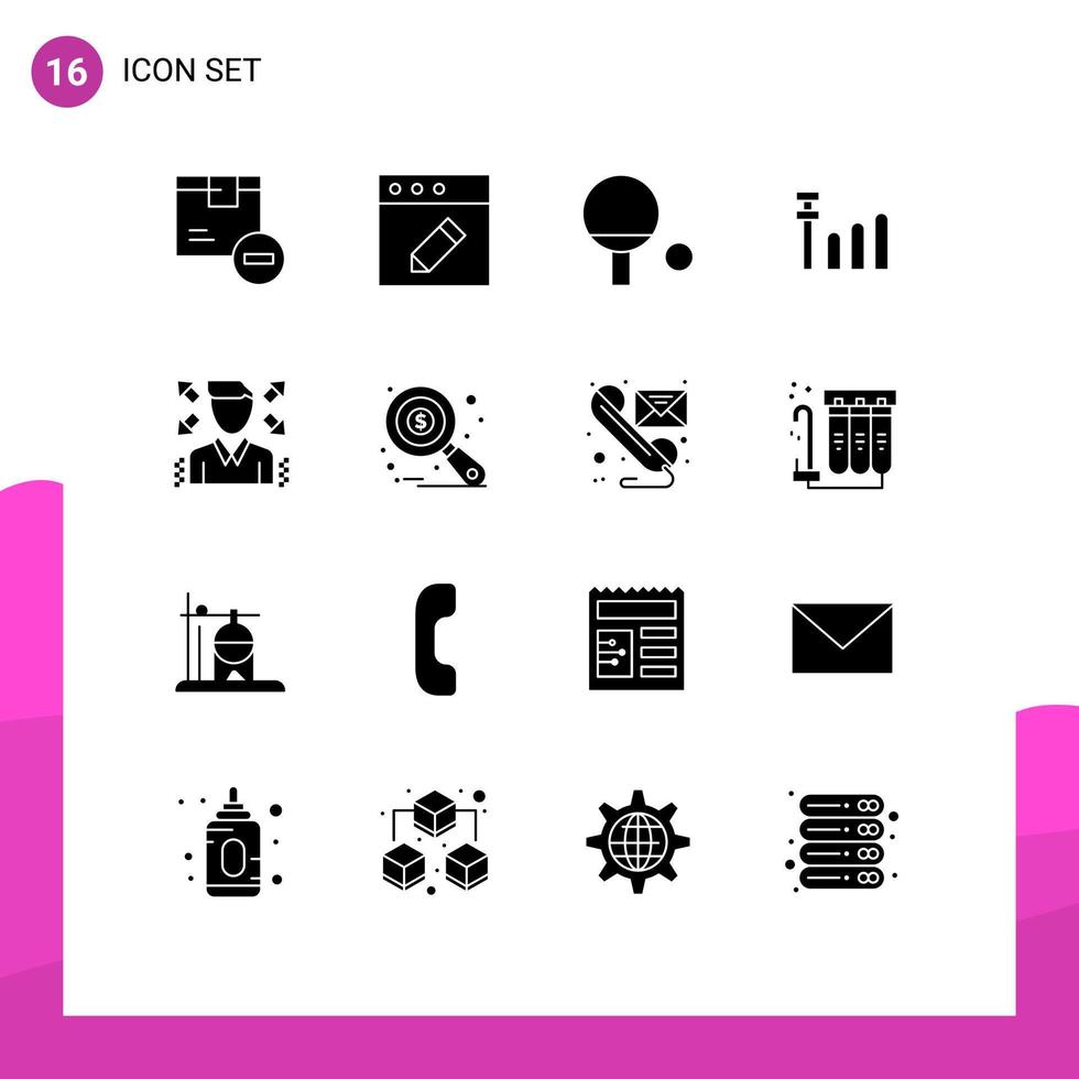 pictogram reeks van 16 gemakkelijk solide glyphs van gegevens analyse Onderzoek schets profiel zakenman bewerkbare vector ontwerp elementen