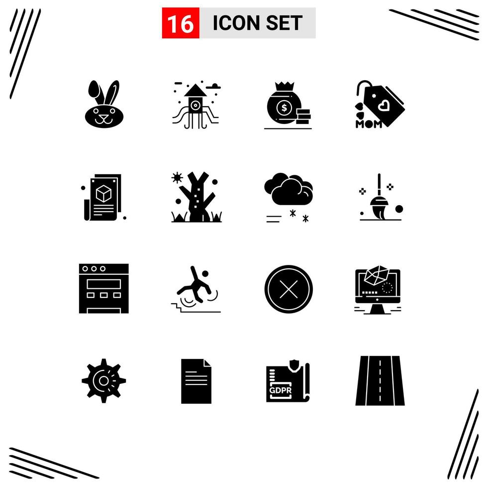 solide glyph pak van 16 universeel symbolen van web bloggen blogger geld blog bladzijde mam bewerkbare vector ontwerp elementen